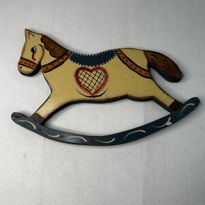 Wooden Rocking Horse Handcrafted Painted Wall Hanging Cottagecore